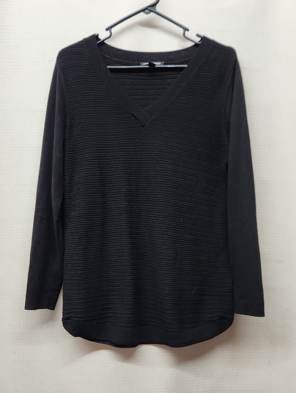 Hilary Radley Black V-Neck Ribbed Knit Sweater